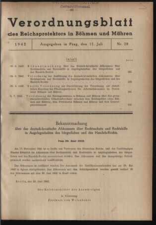 Verordnungsblatt des Reichsprotektors in Böhmen und Mähren: = Věstník nařízení Reichsprotektora in Böhmen und Mähren 19420711 Seite: 1