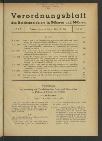 Verordnungsblatt des Reichsprotektors in Böhmen und Mähren: = Věstník nařízení Reichsprotektora in Böhmen und Mähren 19420718 Seite: 1