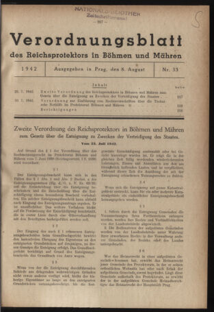 Verordnungsblatt des Reichsprotektors in Böhmen und Mähren: = Věstník nařízení Reichsprotektora in Böhmen und Mähren 19420808 Seite: 1