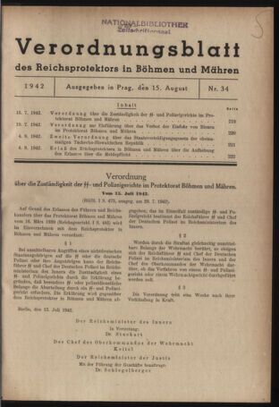 Verordnungsblatt des Reichsprotektors in Böhmen und Mähren: = Věstník nařízení Reichsprotektora in Böhmen und Mähren 19420815 Seite: 1