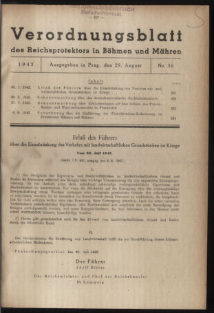 Verordnungsblatt des Reichsprotektors in Böhmen und Mähren: = Věstník nařízení Reichsprotektora in Böhmen und Mähren 19420829 Seite: 1