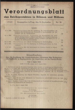 Verordnungsblatt des Reichsprotektors in Böhmen und Mähren: = Věstník nařízení Reichsprotektora in Böhmen und Mähren 19420910 Seite: 1