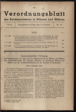 Verordnungsblatt des Reichsprotektors in Böhmen und Mähren: = Věstník nařízení Reichsprotektora in Böhmen und Mähren 19421012 Seite: 1