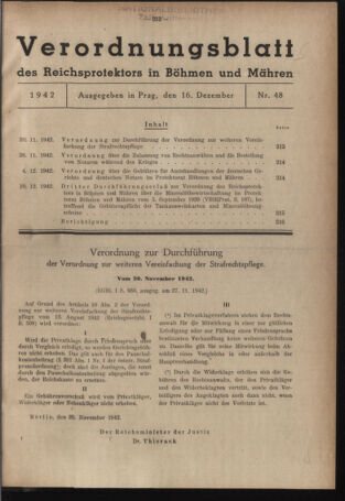 Verordnungsblatt des Reichsprotektors in Böhmen und Mähren: = Věstník nařízení Reichsprotektora in Böhmen und Mähren 19421216 Seite: 1