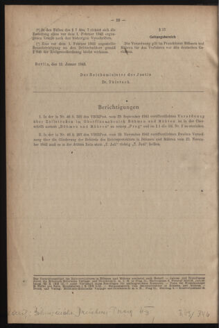 Verordnungsblatt des Reichsprotektors in Böhmen und Mähren: = Věstník nařízení Reichsprotektora in Böhmen und Mähren 19430121 Seite: 10