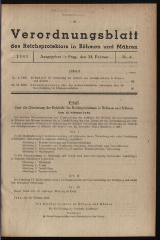 Verordnungsblatt des Reichsprotektors in Böhmen und Mähren: = Věstník nařízení Reichsprotektora in Böhmen und Mähren 19430224 Seite: 1