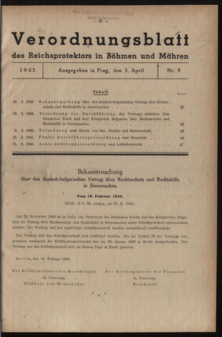 Verordnungsblatt des Reichsprotektors in Böhmen und Mähren: = Věstník nařízení Reichsprotektora in Böhmen und Mähren 19430405 Seite: 1