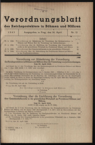 Verordnungsblatt des Reichsprotektors in Böhmen und Mähren: = Věstník nařízení Reichsprotektora in Böhmen und Mähren 19430430 Seite: 1