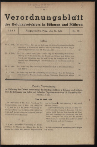 Verordnungsblatt des Reichsprotektors in Böhmen und Mähren: = Věstník nařízení Reichsprotektora in Böhmen und Mähren 19430712 Seite: 1