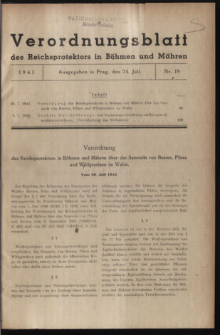 Verordnungsblatt des Reichsprotektors in Böhmen und Mähren: = Věstník nařízení Reichsprotektora in Böhmen und Mähren 19430724 Seite: 1