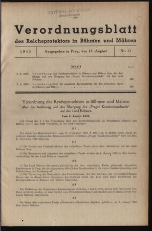 Verordnungsblatt des Reichsprotektors in Böhmen und Mähren: = Věstník nařízení Reichsprotektora in Böhmen und Mähren 19430816 Seite: 1