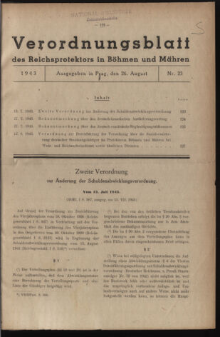 Verordnungsblatt des Reichsprotektors in Böhmen und Mähren: = Věstník nařízení Reichsprotektora in Böhmen und Mähren 19430826 Seite: 1