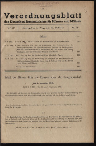 Verordnungsblatt des Reichsprotektors in Böhmen und Mähren: = Věstník nařízení Reichsprotektora in Böhmen und Mähren 19431022 Seite: 1