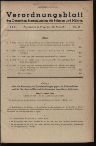 Verordnungsblatt des Reichsprotektors in Böhmen und Mähren: = Věstník nařízení Reichsprotektora in Böhmen und Mähren 19431111 Seite: 1