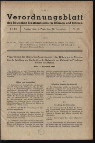 Verordnungsblatt des Reichsprotektors in Böhmen und Mähren: = Věstník nařízení Reichsprotektora in Böhmen und Mähren 19431227 Seite: 1