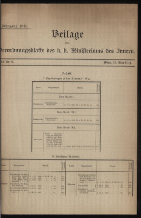 Verordnungsblatt des k.k. Ministeriums des Innern. Beibl.. Beiblatt zu dem Verordnungsblatte des k.k. Ministeriums des Innern. Angelegenheiten der staatlichen Veterinärverwaltung. (etc.) 19110515 Seite: 1