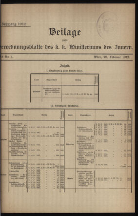 Verordnungsblatt des k.k. Ministeriums des Innern. Beibl.. Beiblatt zu dem Verordnungsblatte des k.k. Ministeriums des Innern. Angelegenheiten der staatlichen Veterinärverwaltung. (etc.) 19120229 Seite: 1