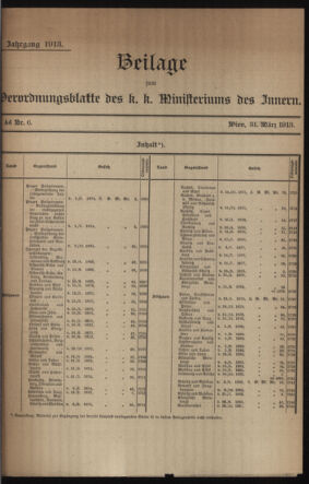 Verordnungsblatt des k.k. Ministeriums des Innern. Beibl.. Beiblatt zu dem Verordnungsblatte des k.k. Ministeriums des Innern. Angelegenheiten der staatlichen Veterinärverwaltung. (etc.)