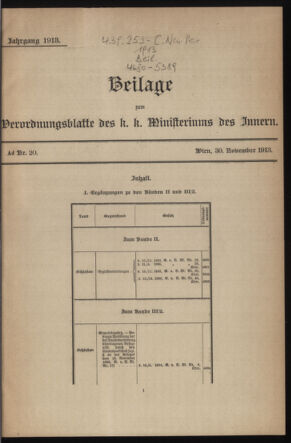 Verordnungsblatt des k.k. Ministeriums des Innern. Beibl.. Beiblatt zu dem Verordnungsblatte des k.k. Ministeriums des Innern. Angelegenheiten der staatlichen Veterinärverwaltung. (etc.) 19131130 Seite: 1