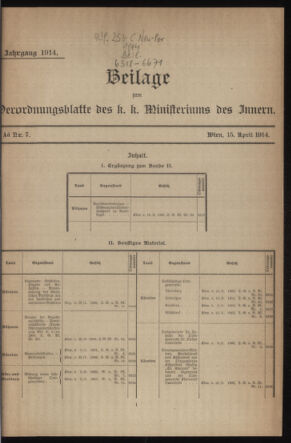 Verordnungsblatt des k.k. Ministeriums des Innern. Beibl.. Beiblatt zu dem Verordnungsblatte des k.k. Ministeriums des Innern. Angelegenheiten der staatlichen Veterinärverwaltung. (etc.)