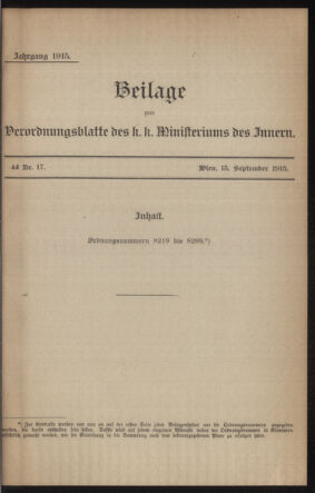 Verordnungsblatt des k.k. Ministeriums des Innern. Beibl.. Beiblatt zu dem Verordnungsblatte des k.k. Ministeriums des Innern. Angelegenheiten der staatlichen Veterinärverwaltung. (etc.)