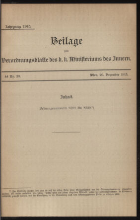 Verordnungsblatt des k.k. Ministeriums des Innern. Beibl.. Beiblatt zu dem Verordnungsblatte des k.k. Ministeriums des Innern. Angelegenheiten der staatlichen Veterinärverwaltung. (etc.) 19151220 Seite: 1