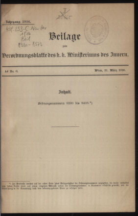 Verordnungsblatt des k.k. Ministeriums des Innern. Beibl.. Beiblatt zu dem Verordnungsblatte des k.k. Ministeriums des Innern. Angelegenheiten der staatlichen Veterinärverwaltung. (etc.)