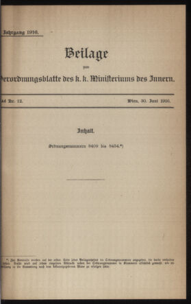 Verordnungsblatt des k.k. Ministeriums des Innern. Beibl.. Beiblatt zu dem Verordnungsblatte des k.k. Ministeriums des Innern. Angelegenheiten der staatlichen Veterinärverwaltung. (etc.)