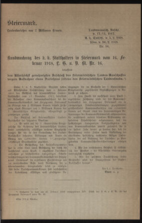 Verordnungsblatt des k.k. Ministeriums des Innern. Beibl.. Beiblatt zu dem Verordnungsblatte des k.k. Ministeriums des Innern. Angelegenheiten der staatlichen Veterinärverwaltung. (etc.) 19180330 Seite: 5