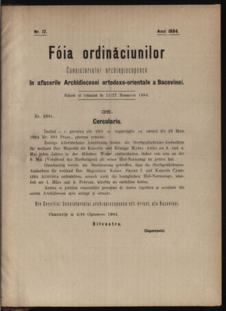 Verordnungsblatt des erzbischöfl. Konsistoriums die Angelegenheiten der orthod. -oriental. Erzdiözese der Bukowina betreffend