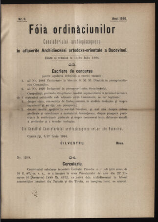 Verordnungsblatt des erzbischöfl. Konsistoriums die Angelegenheiten der orthod. -oriental. Erzdiözese der Bukowina betreffend 18860712 Seite: 1