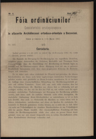 Verordnungsblatt des erzbischöfl. Konsistoriums die Angelegenheiten der orthod. -oriental. Erzdiözese der Bukowina betreffend