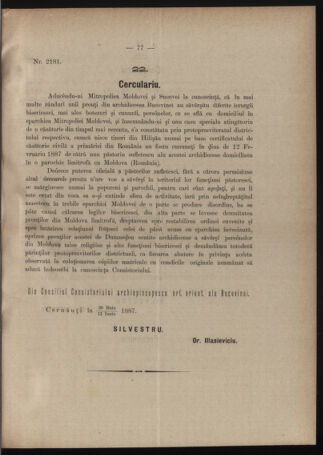 Verordnungsblatt des erzbischöfl. Konsistoriums die Angelegenheiten der orthod. -oriental. Erzdiözese der Bukowina betreffend 18870618 Seite: 3