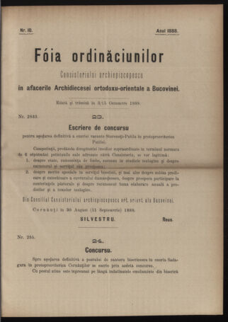 Verordnungsblatt des erzbischöfl. Konsistoriums die Angelegenheiten der orthod. -oriental. Erzdiözese der Bukowina betreffend 18881003 Seite: 1