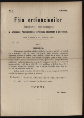 Verordnungsblatt des erzbischöfl. Konsistoriums die Angelegenheiten der orthod. -oriental. Erzdiözese der Bukowina betreffend 18881107 Seite: 1