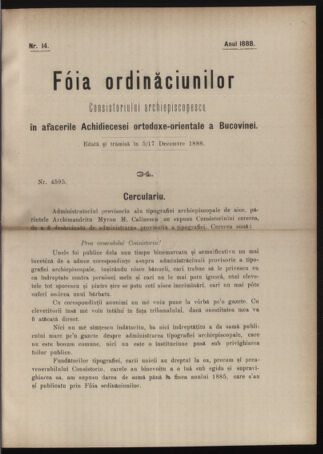 Verordnungsblatt des erzbischöfl. Konsistoriums die Angelegenheiten der orthod. -oriental. Erzdiözese der Bukowina betreffend 18881205 Seite: 1