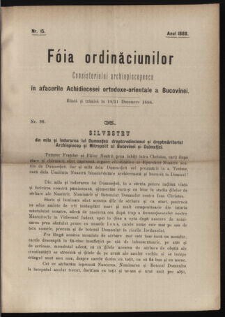 Verordnungsblatt des erzbischöfl. Konsistoriums die Angelegenheiten der orthod. -oriental. Erzdiözese der Bukowina betreffend 18881219 Seite: 1