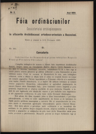 Verordnungsblatt des erzbischöfl. Konsistoriums die Angelegenheiten der orthod. -oriental. Erzdiözese der Bukowina betreffend 18890206 Seite: 1