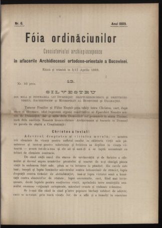 Verordnungsblatt des erzbischöfl. Konsistoriums die Angelegenheiten der orthod. -oriental. Erzdiözese der Bukowina betreffend 18890405 Seite: 1