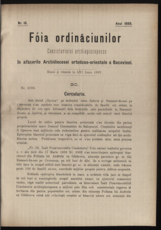 Verordnungsblatt des erzbischöfl. Konsistoriums die Angelegenheiten der orthod. -oriental. Erzdiözese der Bukowina betreffend 18890605 Seite: 1