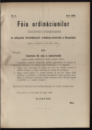 Verordnungsblatt des erzbischöfl. Konsistoriums die Angelegenheiten der orthod. -oriental. Erzdiözese der Bukowina betreffend 18890706 Seite: 1