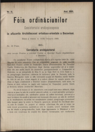 Verordnungsblatt des erzbischöfl. Konsistoriums die Angelegenheiten der orthod. -oriental. Erzdiözese der Bukowina betreffend 18891013 Seite: 1