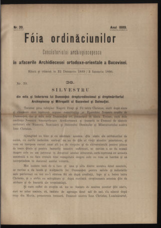 Verordnungsblatt des erzbischöfl. Konsistoriums die Angelegenheiten der orthod. -oriental. Erzdiözese der Bukowina betreffend 18891222 Seite: 1