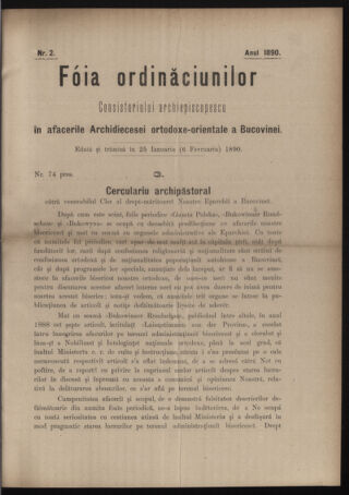 Verordnungsblatt des erzbischöfl. Konsistoriums die Angelegenheiten der orthod. -oriental. Erzdiözese der Bukowina betreffend 18900125 Seite: 1