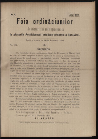 Verordnungsblatt des erzbischöfl. Konsistoriums die Angelegenheiten der orthod. -oriental. Erzdiözese der Bukowina betreffend 18900214 Seite: 1