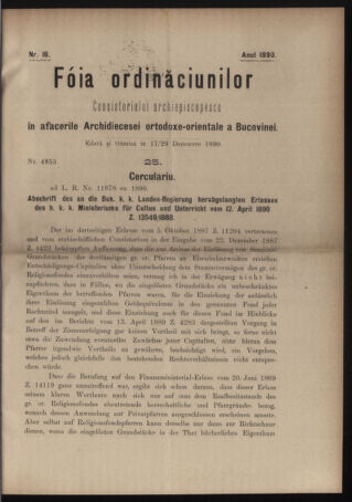 Verordnungsblatt des erzbischöfl. Konsistoriums die Angelegenheiten der orthod. -oriental. Erzdiözese der Bukowina betreffend 18901217 Seite: 1