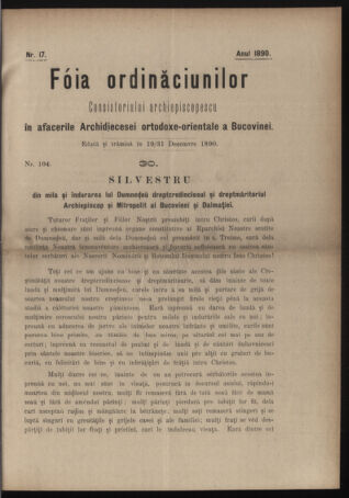 Verordnungsblatt des erzbischöfl. Konsistoriums die Angelegenheiten der orthod. -oriental. Erzdiözese der Bukowina betreffend