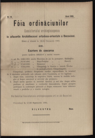 Verordnungsblatt des erzbischöfl. Konsistoriums die Angelegenheiten der orthod. -oriental. Erzdiözese der Bukowina betreffend