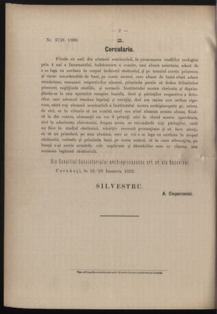 Verordnungsblatt des erzbischöfl. Konsistoriums die Angelegenheiten der orthod. -oriental. Erzdiözese der Bukowina betreffend 18920127 Seite: 2