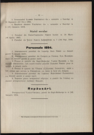 Verordnungsblatt des erzbischöfl. Konsistoriums die Angelegenheiten der orthod. -oriental. Erzdiözese der Bukowina betreffend 18940210 Seite: 11